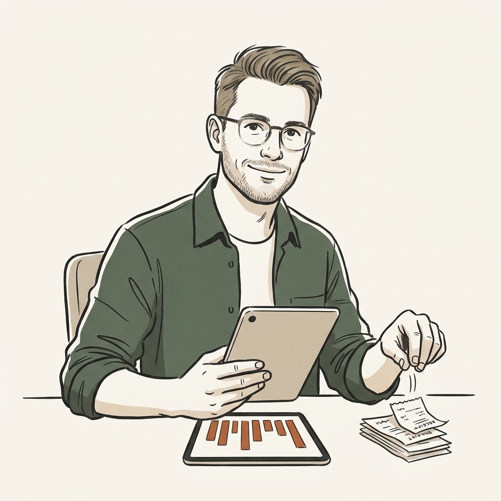 Tekening van Kas, de financiële assistent